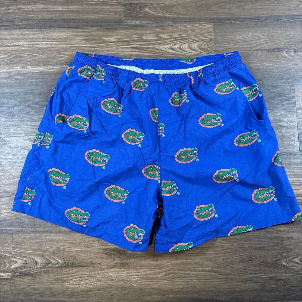 Columbia Sportswear Florida Gators blue swim trunks with green alligator logo